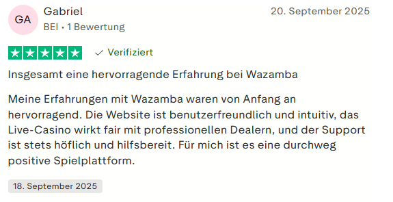 Trustpilot Bewertung für Wazamba Casino